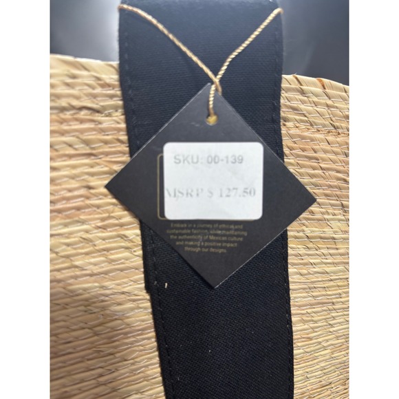 By Del Rio Sustainable Straw Tote Bag Natural Black Woven Fair Trade 00-139 - Picture 4 of 8